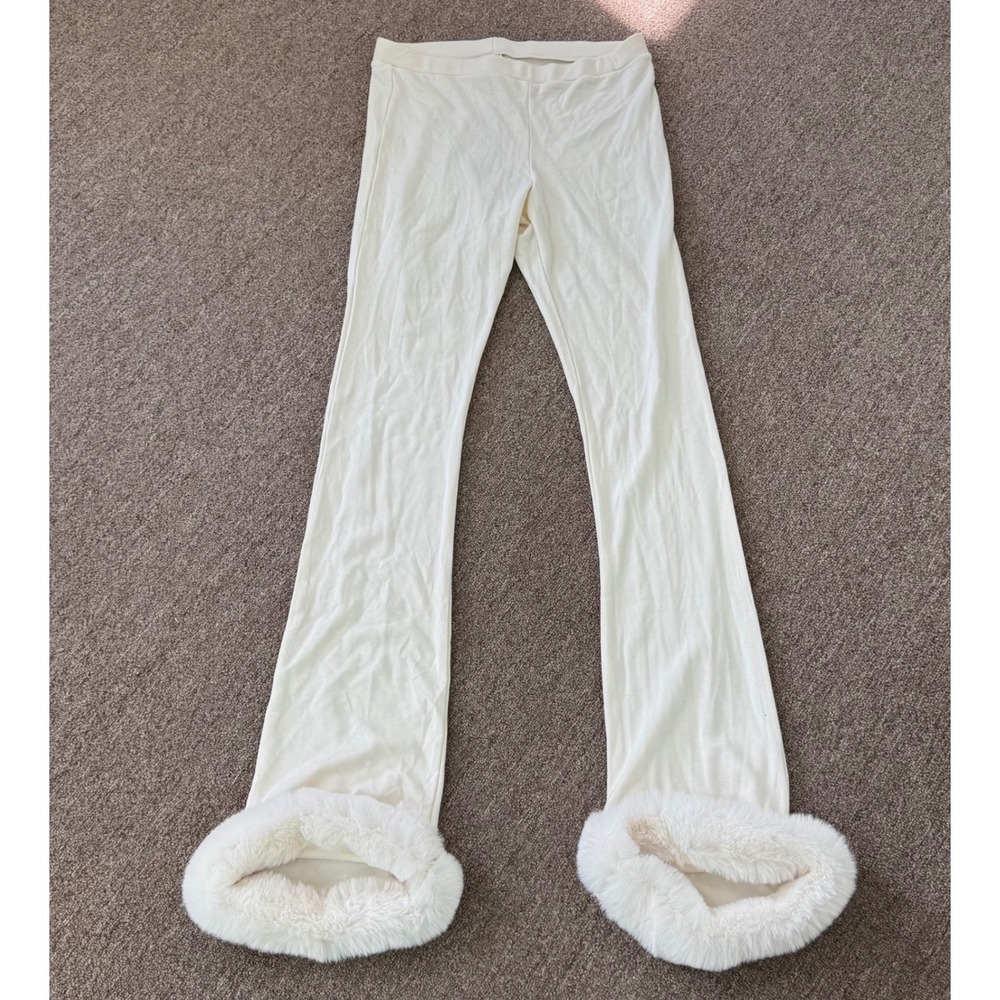 SKIMS Cloud‎ Fur Trim Pant Ecru Off White Faux Fur Leggings BT-PNT-11150W Small